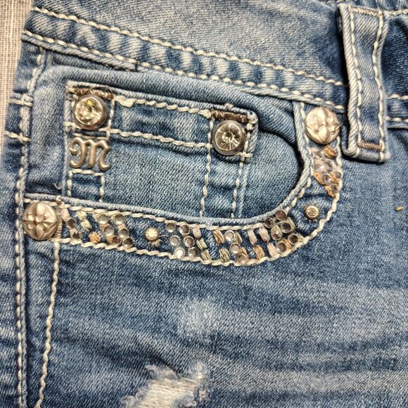 Miss Me Jeans Womens Size 28 Mid Signature Crop Distressed Embellished JE8443C - Picture 8 of 14